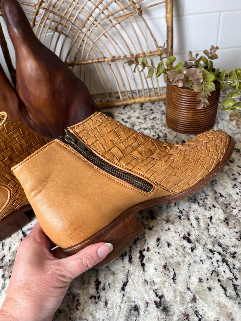 Frye Woven Leather Ankle Booties in Tan - Picture 7 of 14